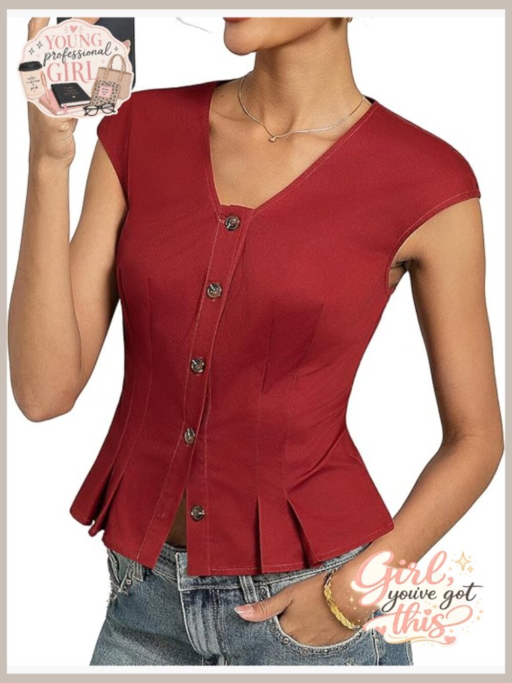Womens Button Down Crop Top Cap Sleeve Work Shirt Slim Fit Vest